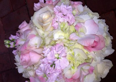 Pink, green and white bridal bouquet